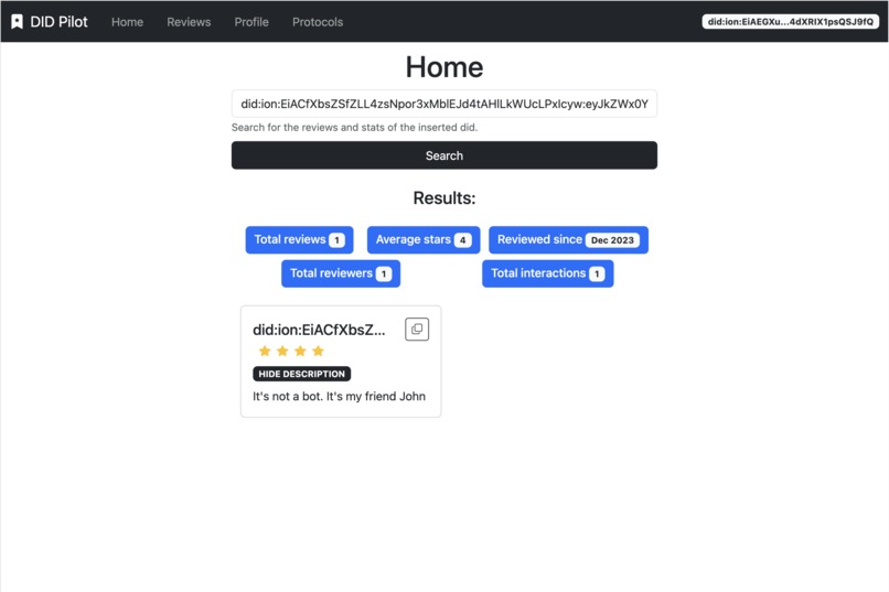 DID pilot – screenshot 1