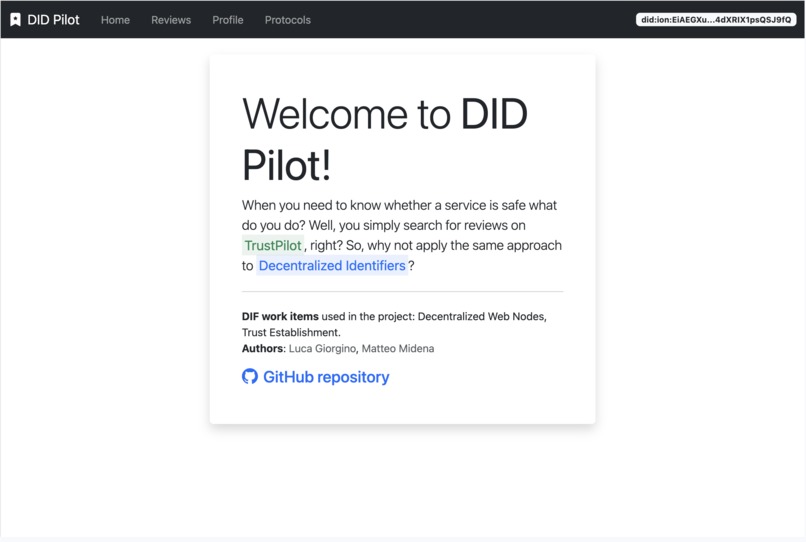 DID pilot – screenshot 2