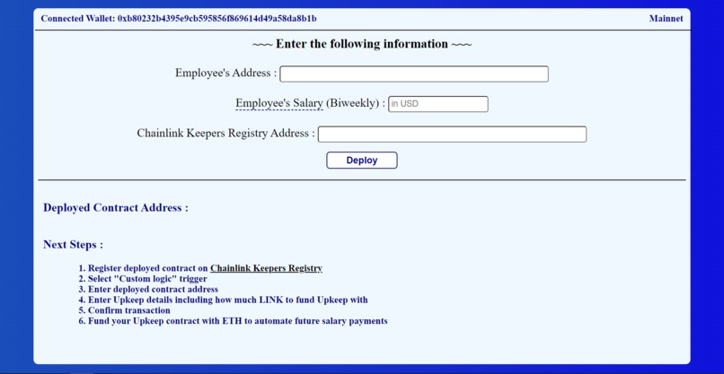 ChainPay: Seamless Salary Automation with Chainlink Keepers – screenshot 1