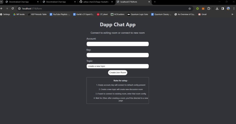 Decentralized chat application – screenshot 1