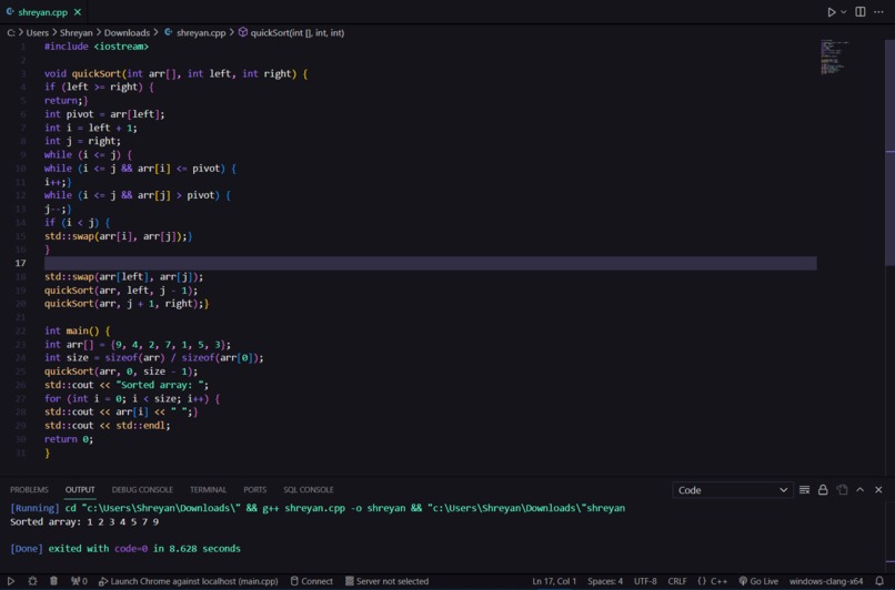 Code to Sort a list in C++ Language – screenshot 1