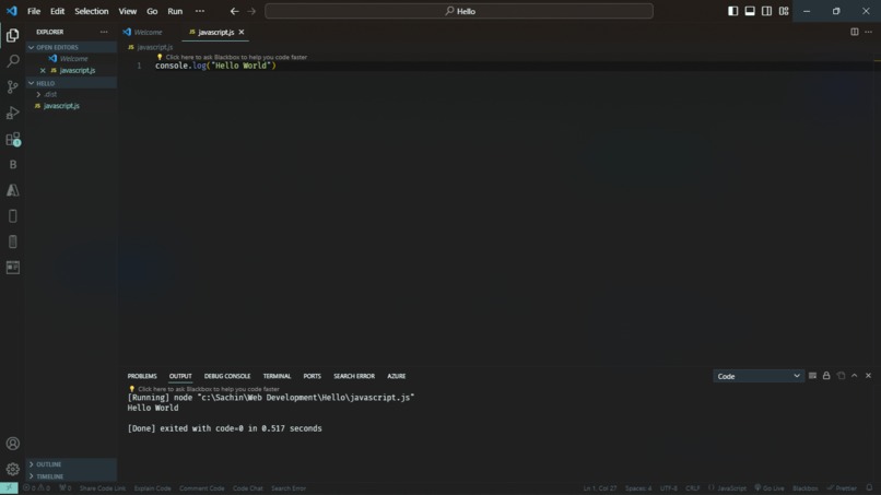Hello World in JavaScript – screenshot 1
