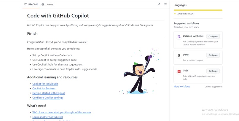 Complete the GitHub Copilot Primer – screenshot 2