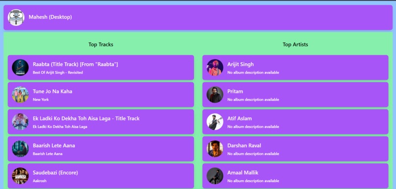 YourSpotifyTops – screenshot 1