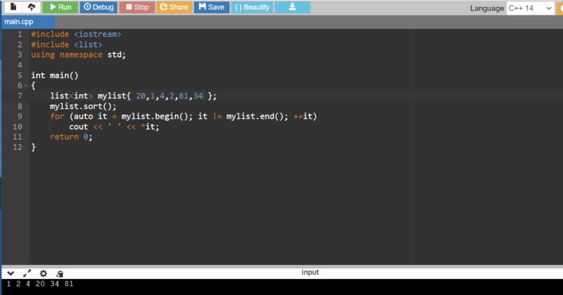 Sort list – screenshot 1