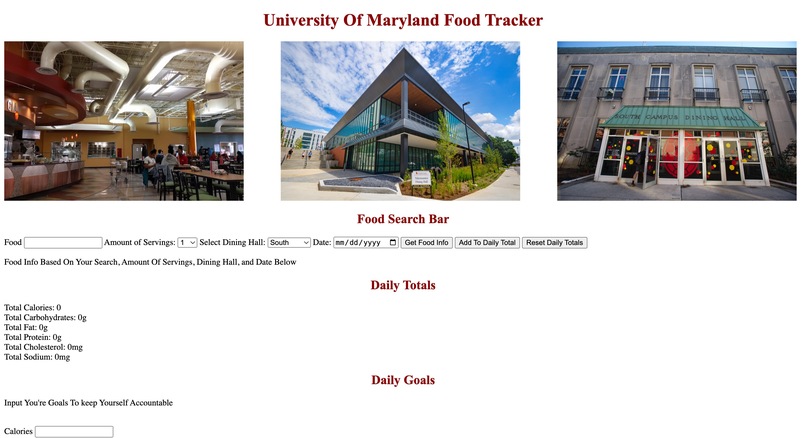 UMD Dining Hall Menu Nutrition Application – screenshot 1