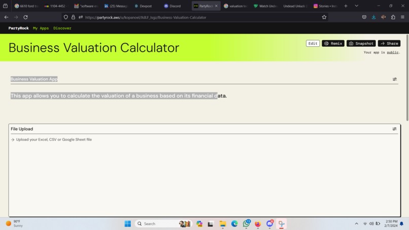 Valuation Application – screenshot 1