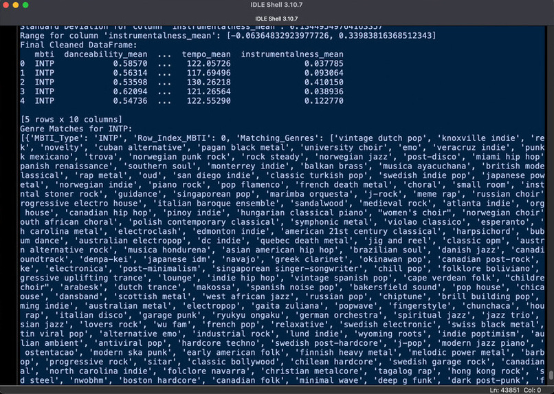 MBTI recommendations – screenshot 2