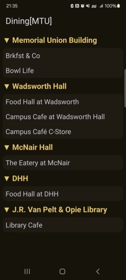 Unoffcial Dining[MTU] Android App – screenshot 1