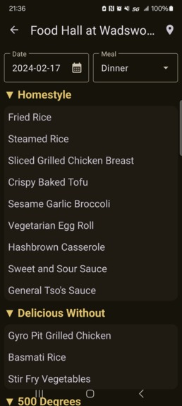 Unoffcial Dining[MTU] Android App – screenshot 2
