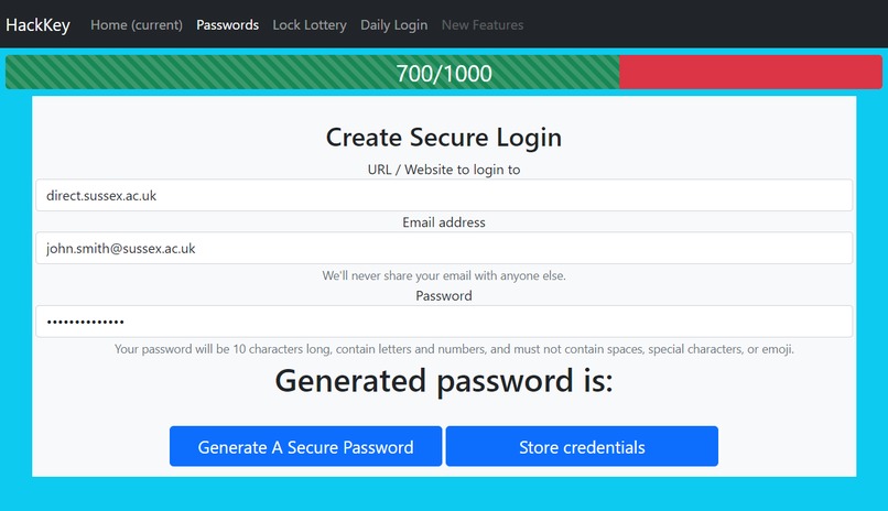 HackKey: A gamified password manager – screenshot 2