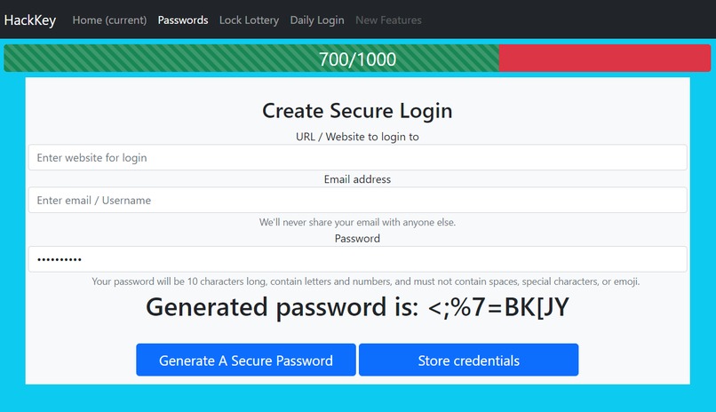 HackKey: A gamified password manager – screenshot 1
