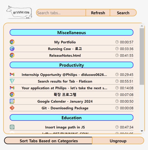 RUNNING_COW (Chrome Tab Organizer) – screenshot 2
