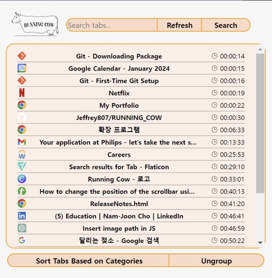 RUNNING_COW (Chrome Tab Organizer) – screenshot 3