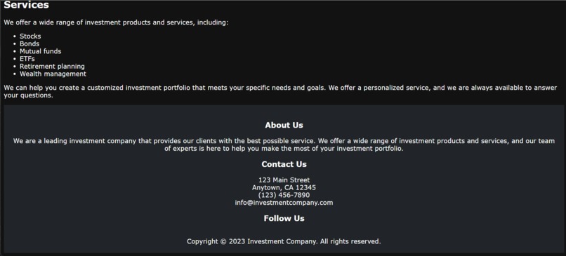 Investment company – screenshot 2