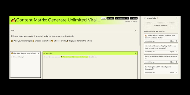 Content matrix: Generate Content for Social Media – screenshot 1