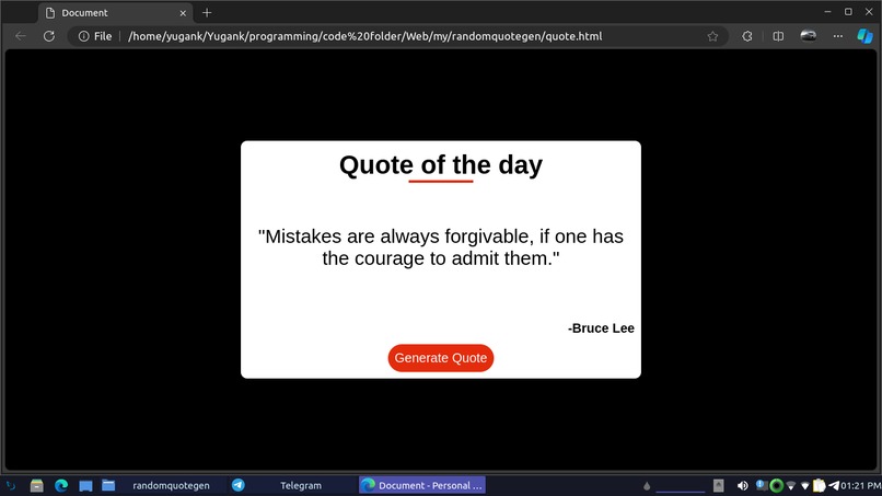 a random quote generator website – screenshot 1