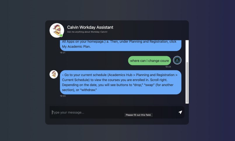 calvin workday bot – screenshot 1