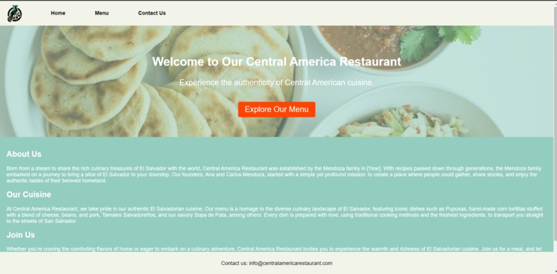 Central American Restaurant Website – screenshot 2