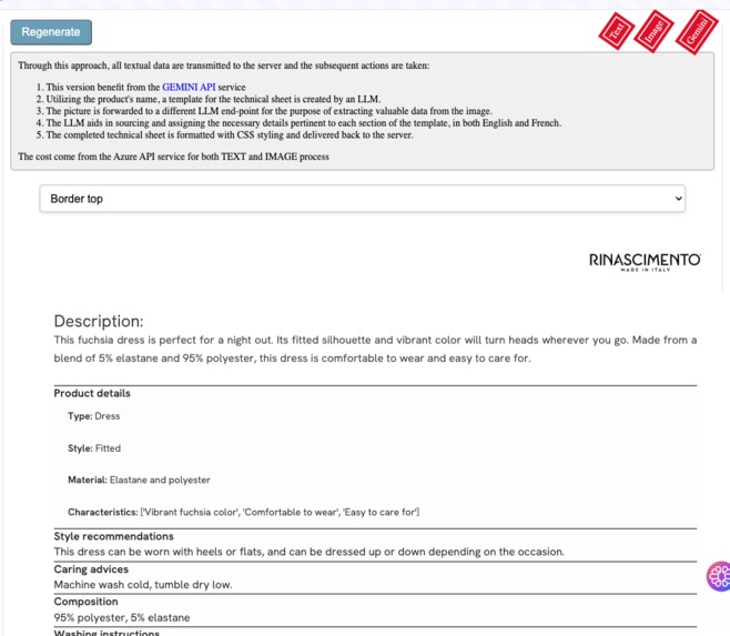 Product sheet generation using Gemini – screenshot 1