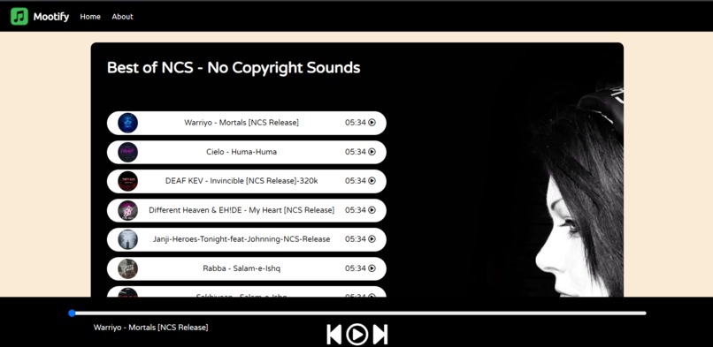 Mootify: A Music Application – screenshot 1