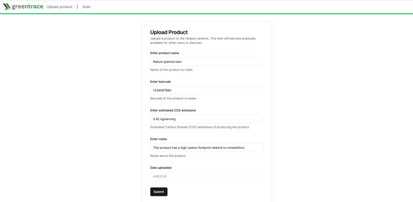 Greentrace | Sustainable product tracing with Hedera – screenshot 2