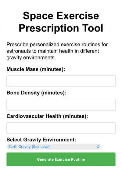 Space Exercise Prescription Tool – screenshot 1