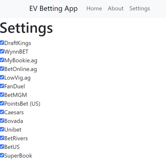 EVolution Betting Webapp – screenshot 2