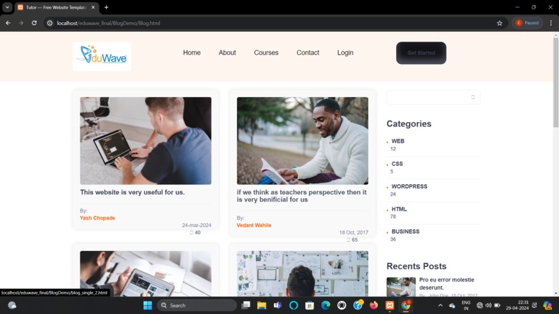 Educational website  – screenshot 2