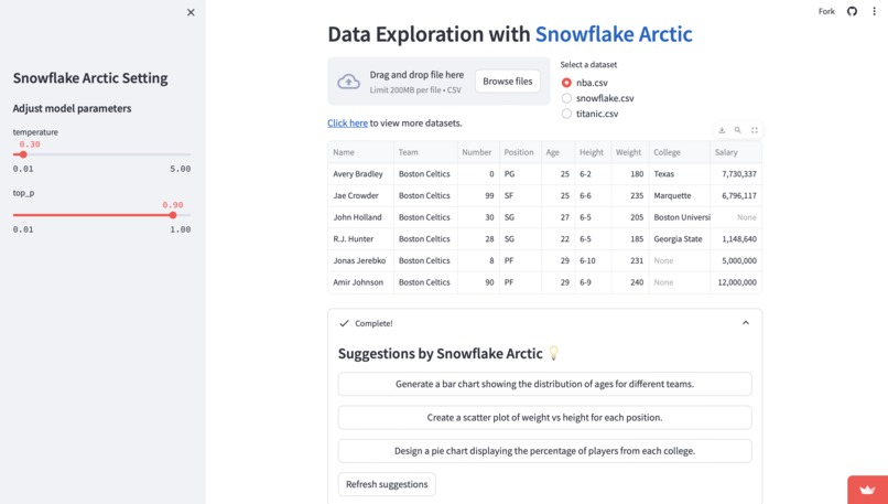 Data Exploration with Snowflake Arctic – screenshot 1