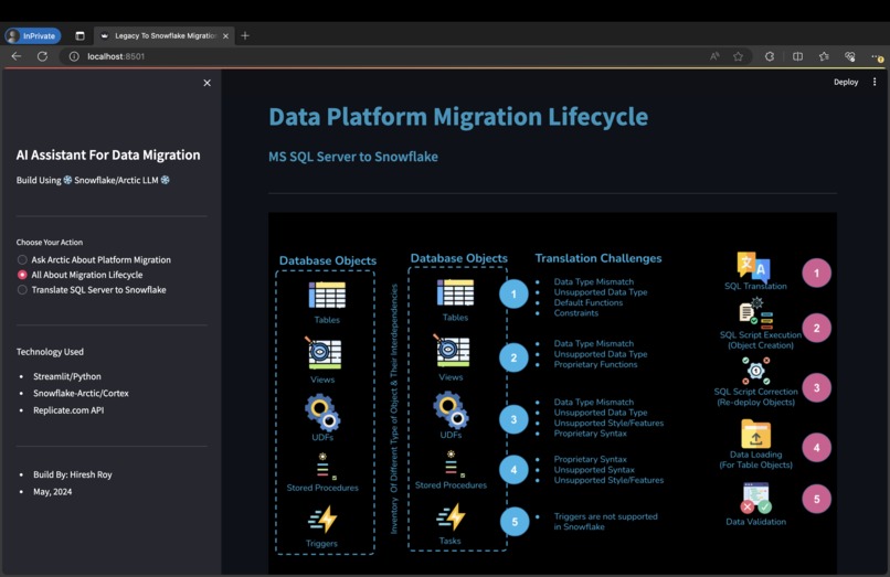Snowflake Arctic Powered Data Migration Assistant App – screenshot 3