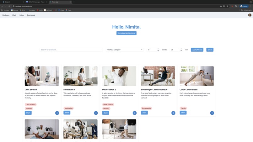 Office Workout Application – screenshot 1