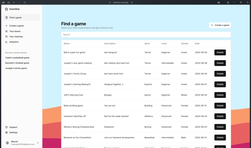 team$tar – screenshot 2