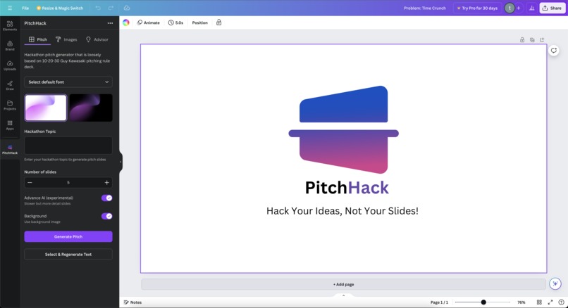 PitchHack a GenAI Hackathon Pitch Deck Builder – screenshot 1