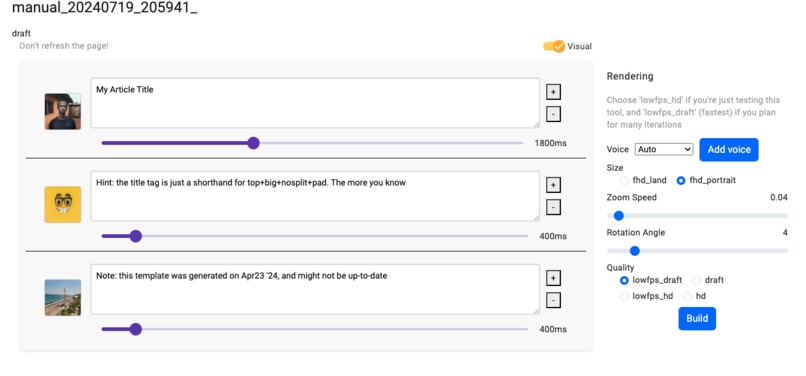 blog2vid – screenshot 1