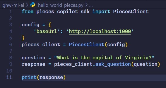 Hello World Using Pieces – screenshot 1