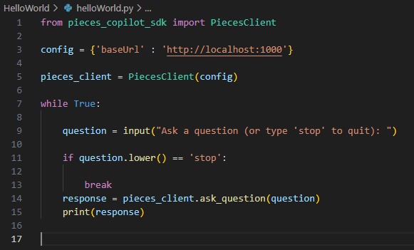 Hello World Using Pieces – screenshot 1