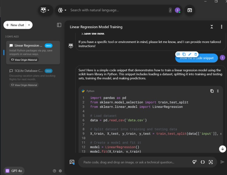 save a code snippet – screenshot 1