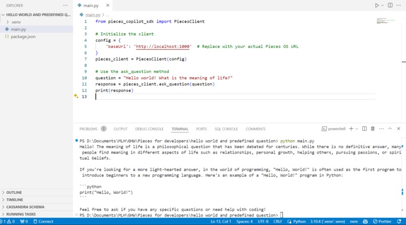 Hello World Using Pieces – screenshot 1