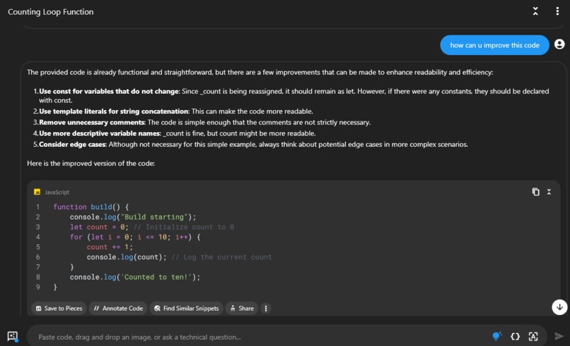 Exploring Pieces & Making ChatBot – screenshot 2