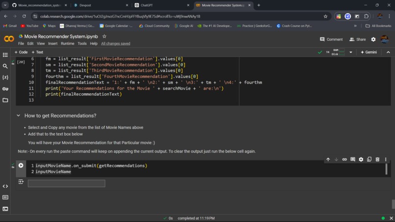 Movie Recommendation system | Devpost