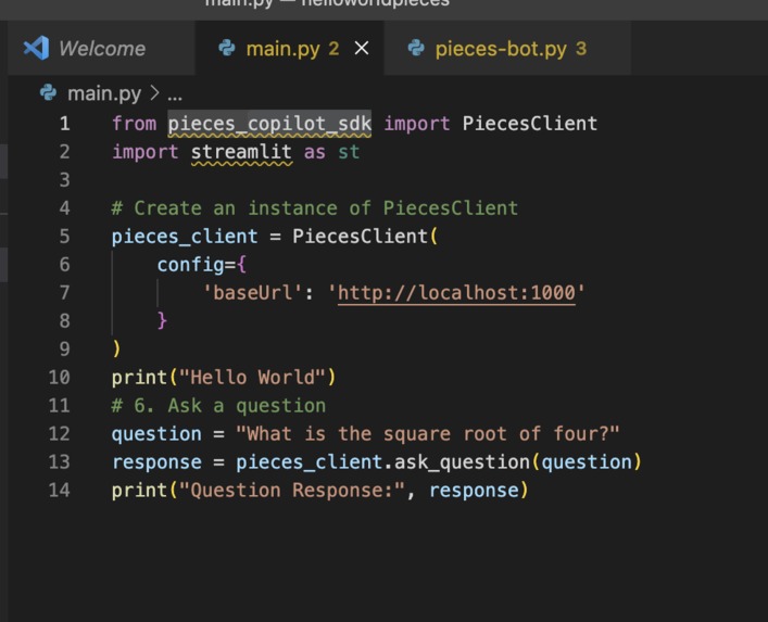 Hello world with pieces – screenshot 1