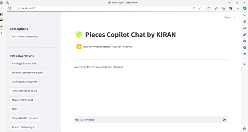 Chatbot App Using Pieces Copilot SDK – screenshot 1