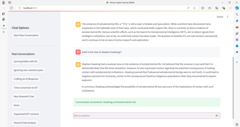 Chatbot App Using Pieces Copilot SDK – screenshot 2