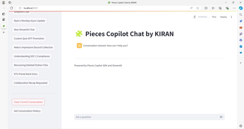 Chatbot App Using Pieces Copilot SDK – screenshot 3