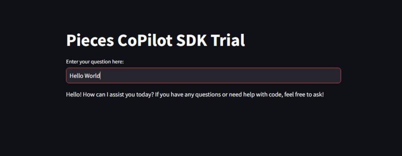 Build a “Hello World” App Using Pieces Copilot SDK – screenshot 1
