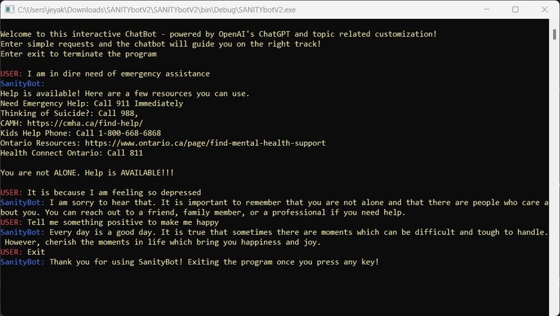 SanityBot – screenshot 1