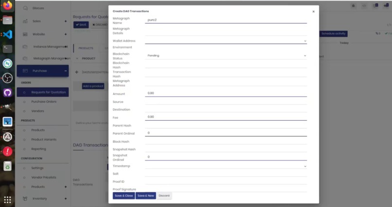 Constellation Metagraph Integration in Odoo ERP – screenshot 4