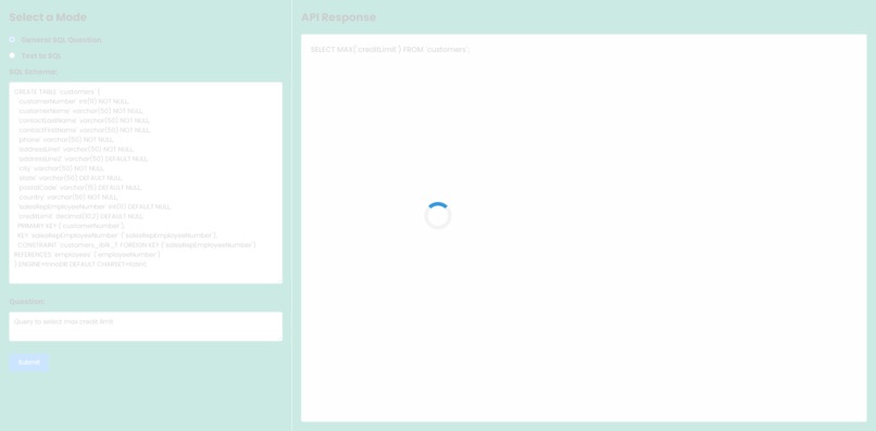 Text2SQL – screenshot 1