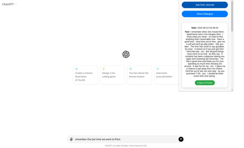 GPT Journal: An LLM long-term memory system based on TiDB – screenshot 2
